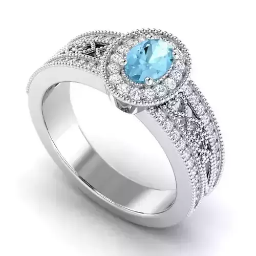 Engagement Ring With Blue Oval Shaped Diamond