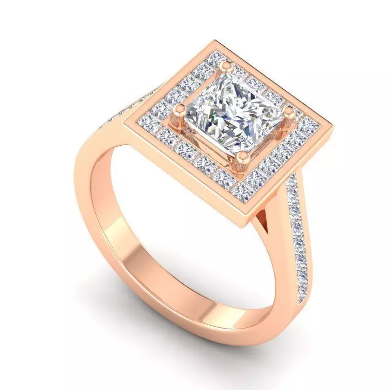 Square Shaped Engagement Ring With Diamonds 1 3D print model_0