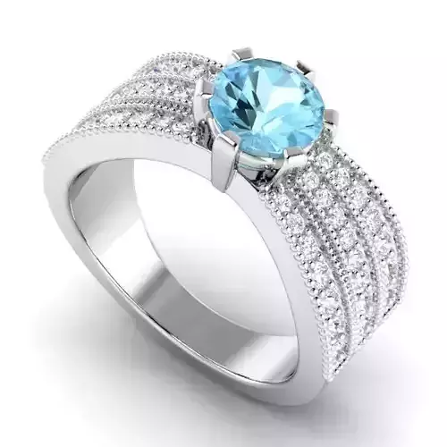 Wide Band Engagement Ring With Sky Blue Diamond