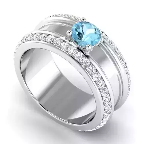 Wide Band Engagement Ring With Sky Blue Diamond 1
