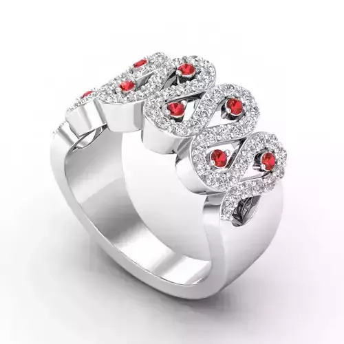 Snake Shaped Engagement Ring With Red Diamonds 3D print model