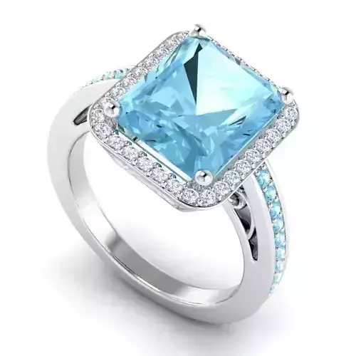 Rectangle Shaped Engagement Ring With Sky Blue Diamonds