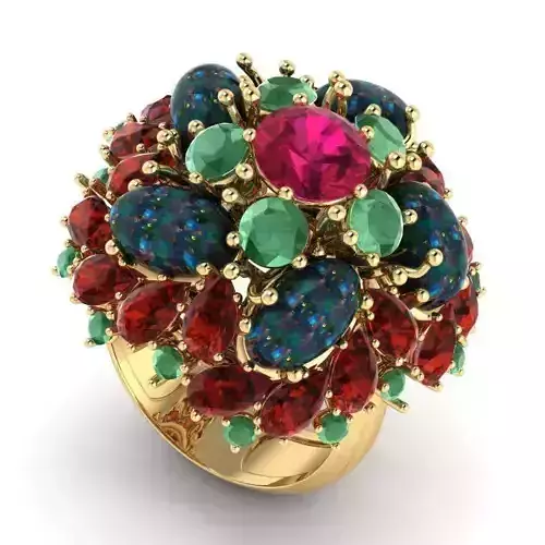 Flower Shaped Engagement Ring With Multicolor Diamonds