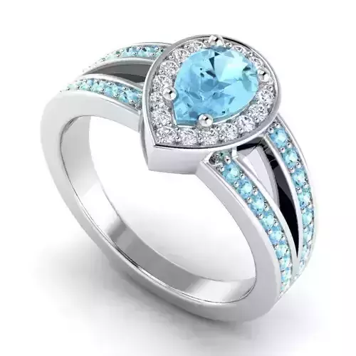 Drop Shaped Engagement Ring With Sky Blue Diamonds