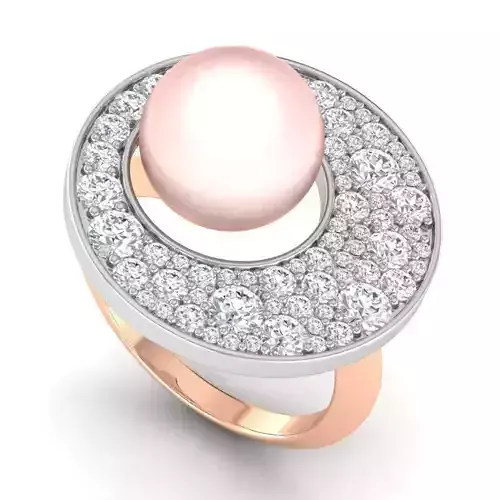 Oval Shaped Engagement Ring With Pink Pearl