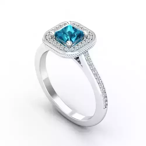 Cube Shaped Engagement Ring With Blue Diamond