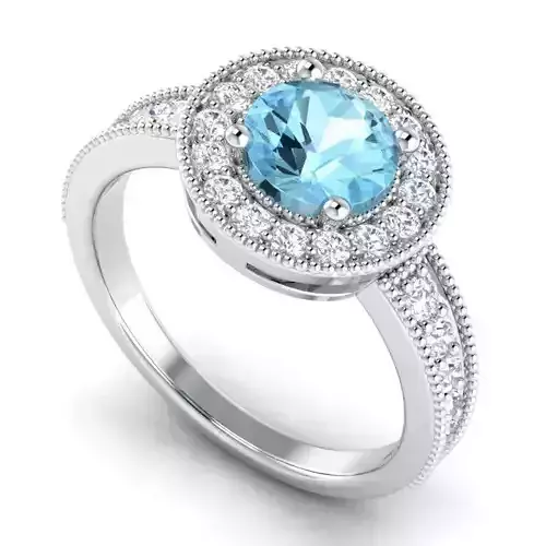 Round Shaped Engagement Ring With Sky Blue Diamond