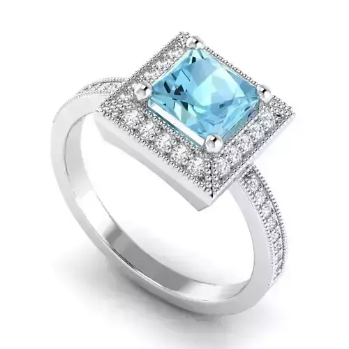 Square Shaped Engagement Ring With Blue Diamond