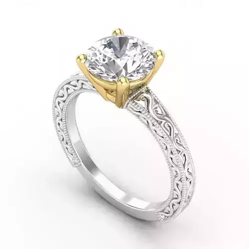 Carved Engagement Ring With Diamonds