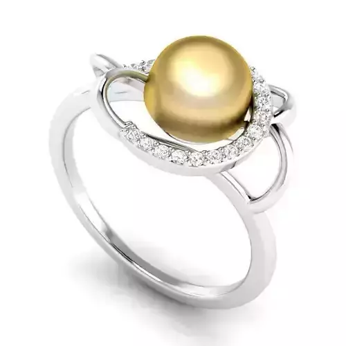 Engagement Ring With Golden Pearl 