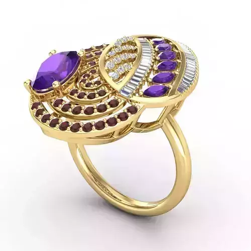 Oval Shaped Engagement Ring With Multicolor Diamonds