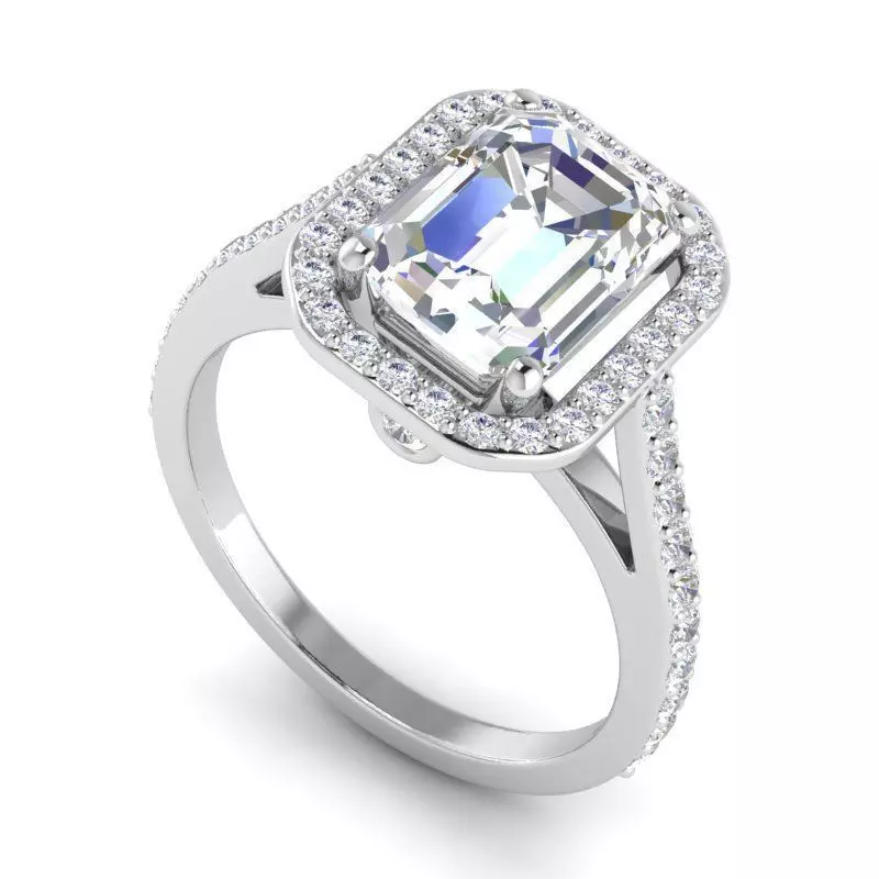 Rectangle Shaped Engagement Ring With Diamonds 1 3D print model_0