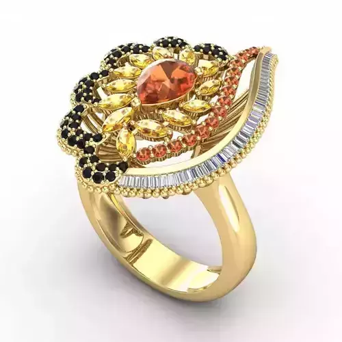 Floral Design Engagement Ring With Multicolor Diamonds