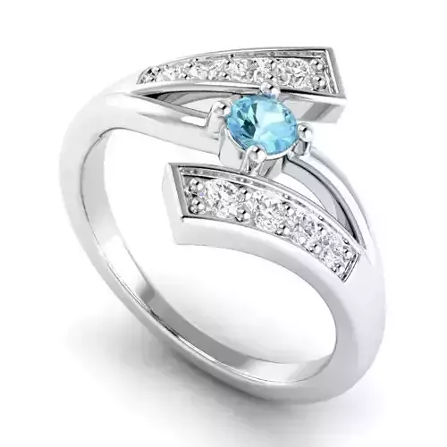 Spiral Shaped Engagement Ring With Sky Blue Diamonds 