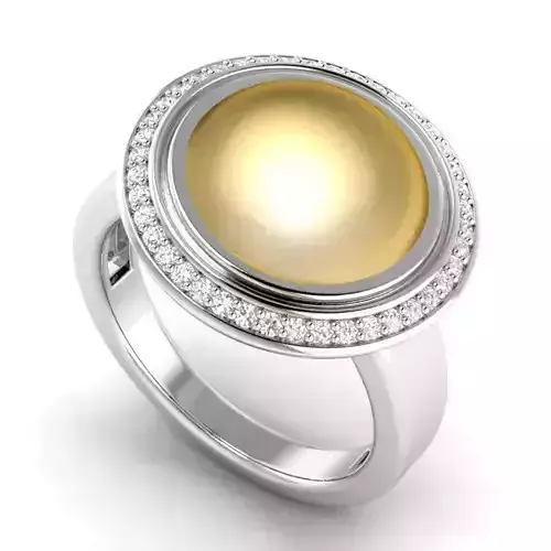 Round Shaped Engagement Ring With Golden Pearl