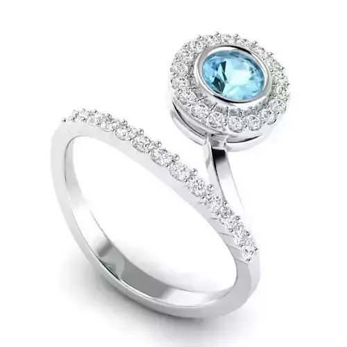 Round Shaped Engagement Ring With Sky Blue Diamond 1