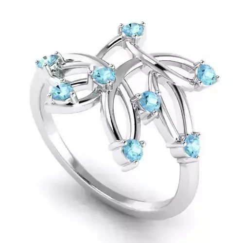 Flower Shaped Engagement Ring With Sky Blue Diamonds 1