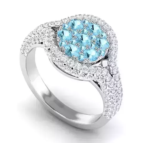 Round Shaped Engagement Ring With Sky Blue Diamonds 