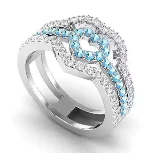 Heart Shaped Engagement Ring With Sky Blue Diamonds 