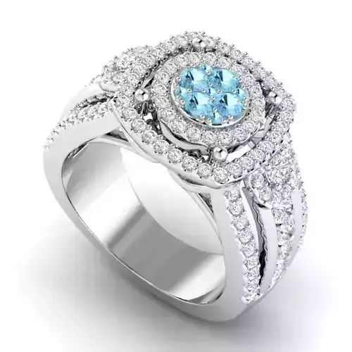 Wide Band Engagement Ring With Sky Blue Diamonds 1