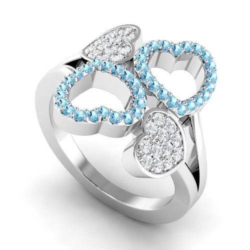 Heart Shaped Engagement Ring With Sky Blue Diamonds 3D print model
