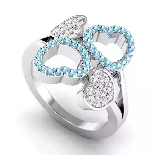 Heart Shaped Engagement Ring With Sky Blue Diamonds 3D print model