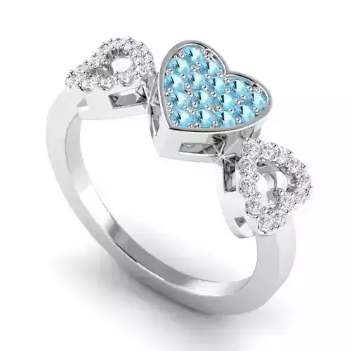 Heart Shaped Engagement Ring With Sky Blue Diamonds 1