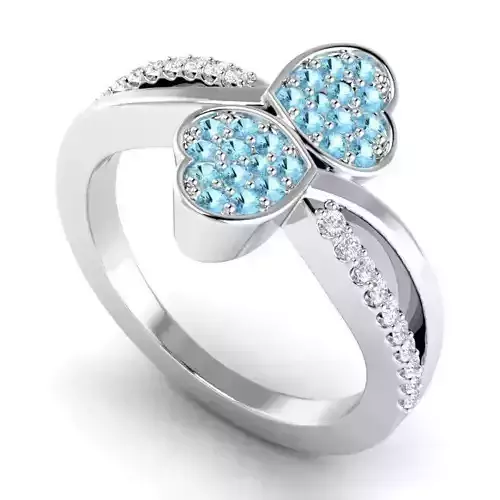 Heart Shaped Engagement Ring With Sky Blue Diamonds 2