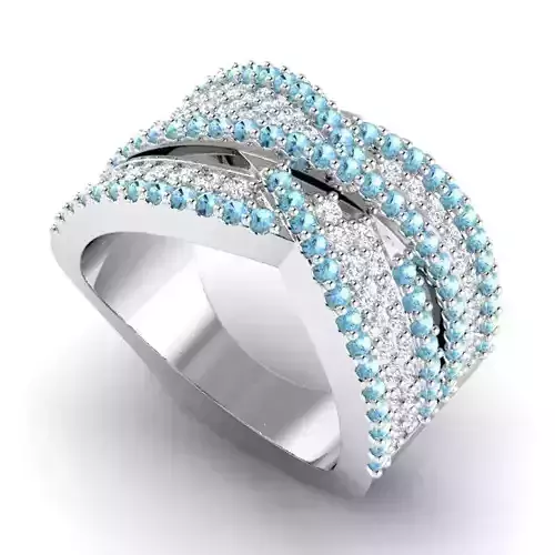 Wide Band Engagement Ring With Sky Blue Diamonds 2