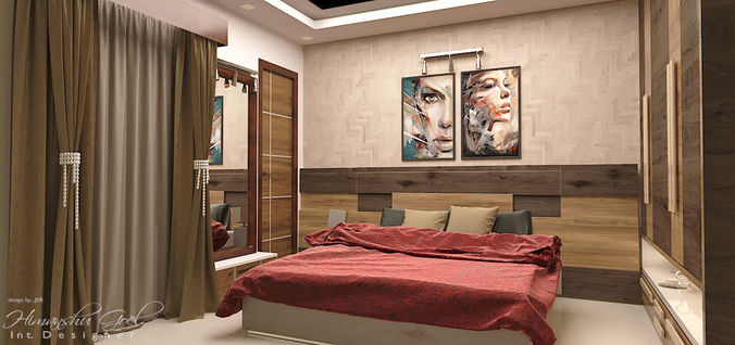 BEDROOM with bed and paintings on wall 3D model