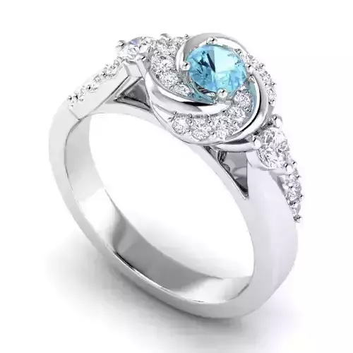 Flower Shaped Engagement Ring With Sky Blue Diamonds 2