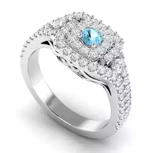 Carved Engagement Ring With Sky Blue Diamonds
