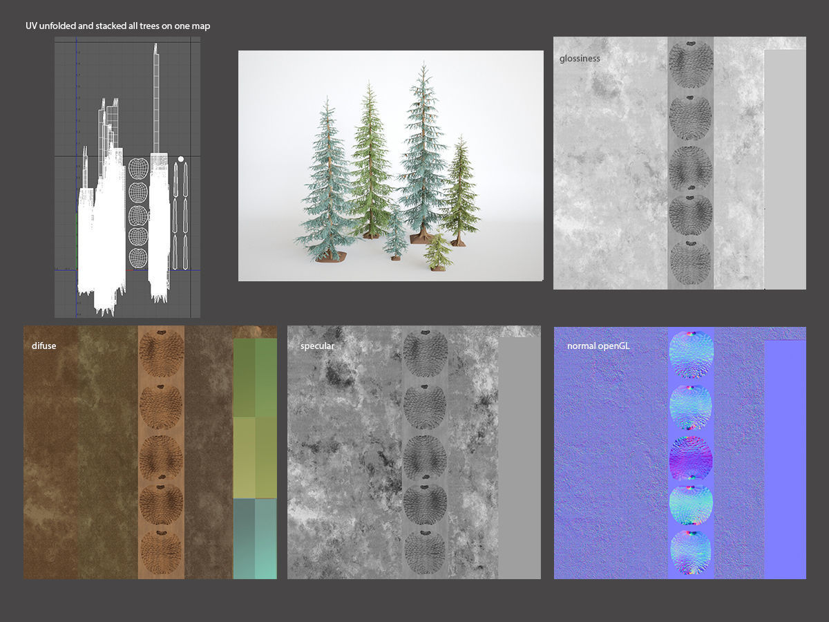Pinetrees spruce tree set 3D model_3