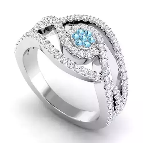Flower Shaped Engagement Ring With Sky Blue Diamonds 3