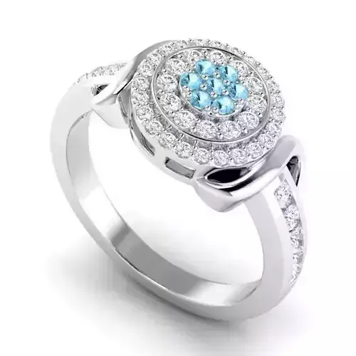Round Shaped Engagement Ring With Sky Blue Diamonds  1