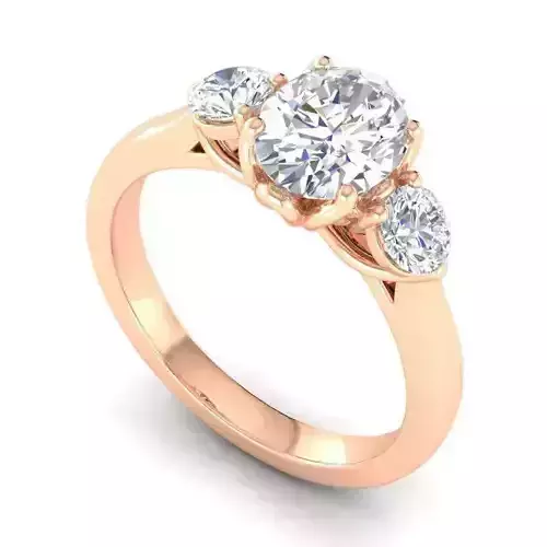 DER-3 Stone Engagement Ring With Diamonds