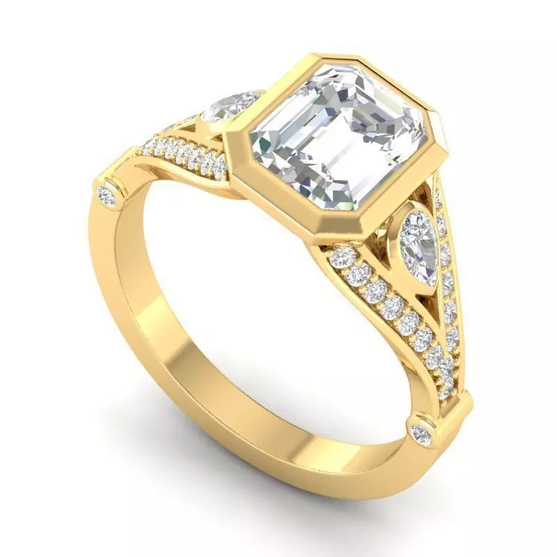 Engagement Ring With Rectangular Diamond Centerpiece 3D print model_0