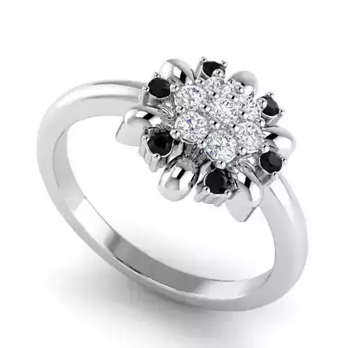Flower Shaped Engagement Ring With Black Diamonds 1