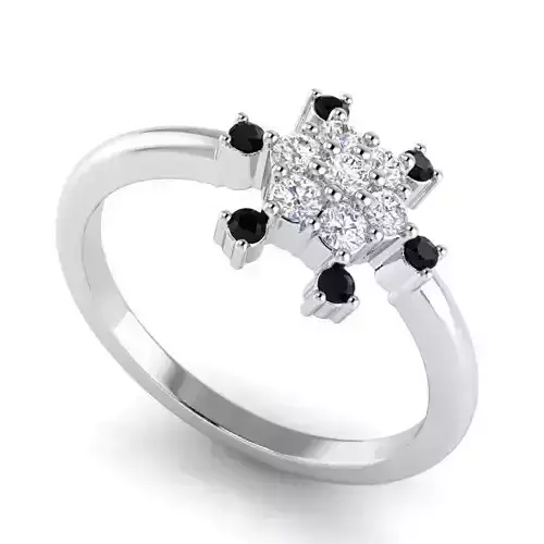 Flower Shaped Engagement Ring With Black Diamonds 2