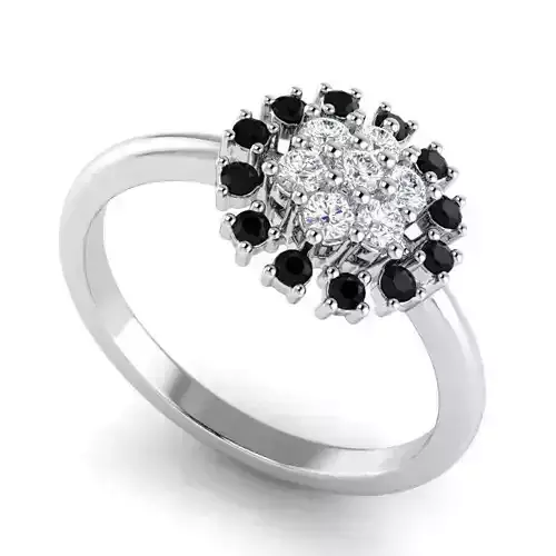 Flower Shaped Engagement Ring With Black Diamonds 3