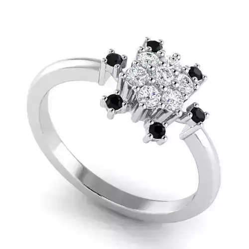 Flower Shaped Engagement Ring With Black Diamonds 4