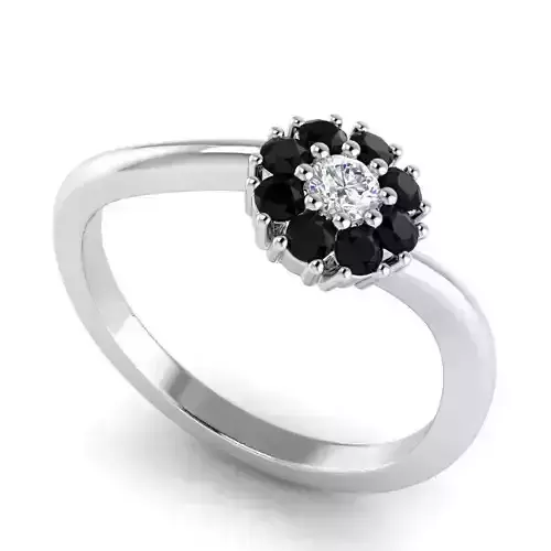 Flower Shaped Engagement Ring With Black Diamonds 5
