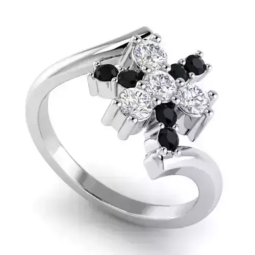 Flower Shaped Engagement Ring With Black Diamonds 6