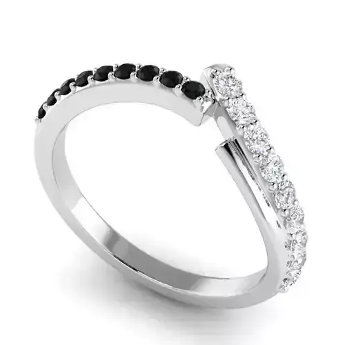 White Black Diamond Engagement Ring