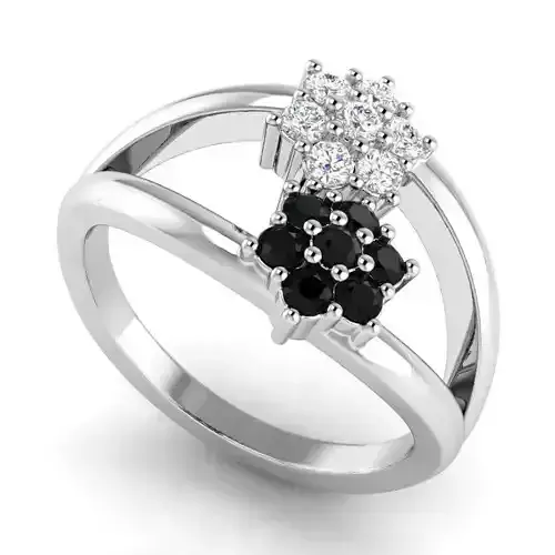 Flower Shaped Engagement Ring With Black Diamonds 7