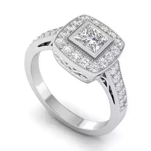 Square Shape Carved Engagement Ring With Diamonds