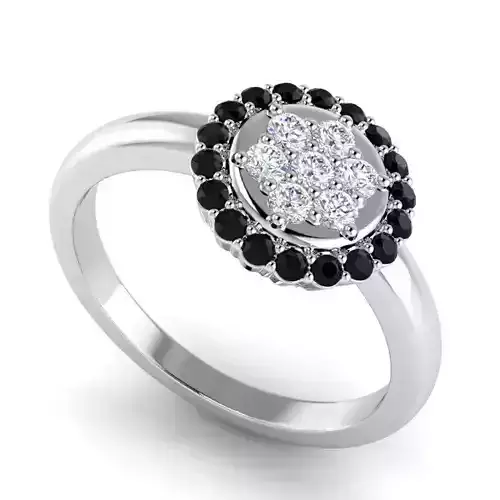 Round Shaped Engagement Ring With Black Diamonds
