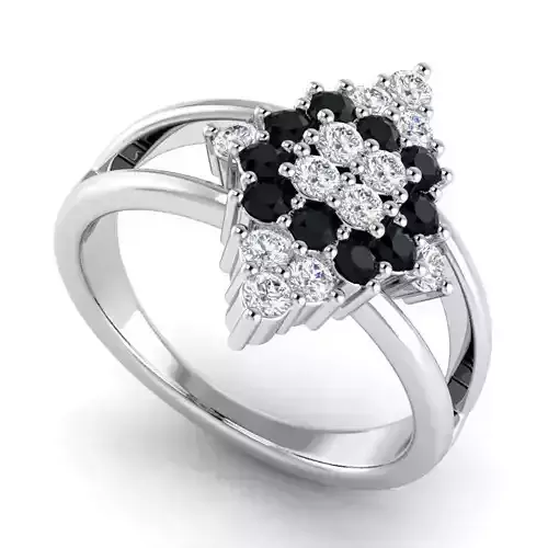 Rhombus Shaped Engagement Ring With Black Diamonds