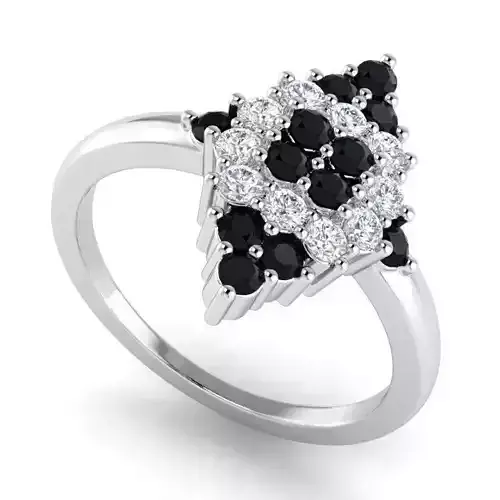 Rhombus Shaped Engagement Ring With Black Diamonds 1