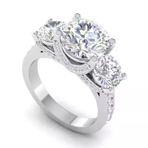 DER-3 Stone Engagement Ring With Diamonds 5